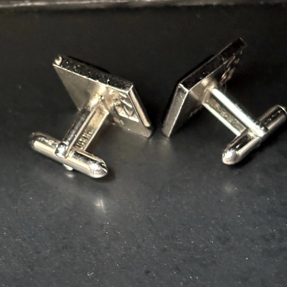 🟥Swank Silver & Black Vintage Square Cufflinks